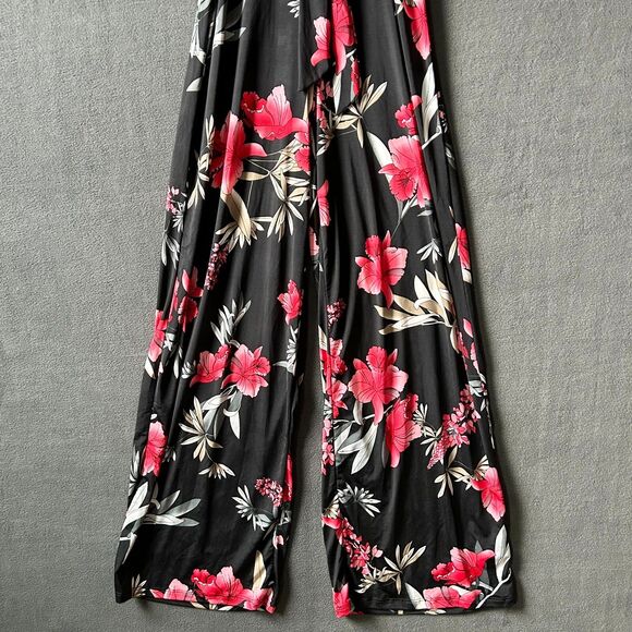 One Clothing Jumpsuit Black Red Floral Knit V-Neck Wide Leg - Women's Size M - Picture 6 of 11